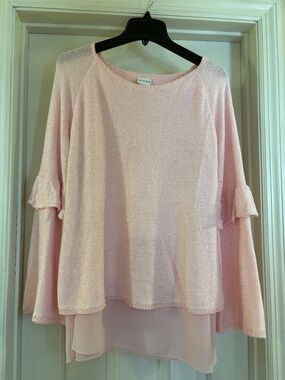 Sioni Light Pink Sparkle Layered Ruffle Sleeve Sweater